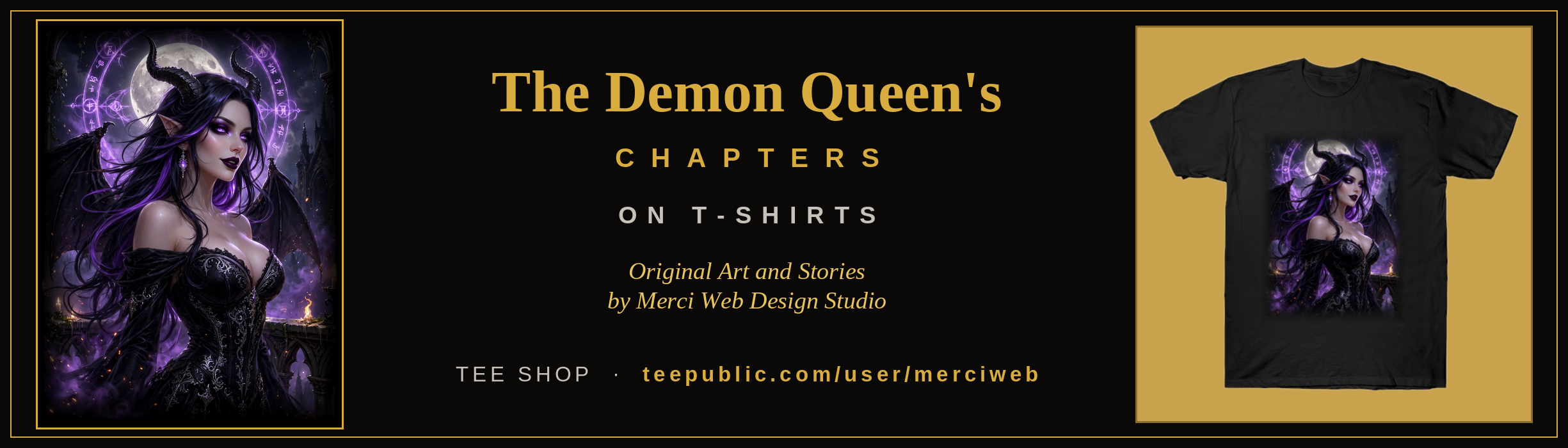The Demon Queens, The Succubus Saga on t-shirts, original art and stories by Merci Web Design Studio — shop the Merci Web tee store on TeePublic