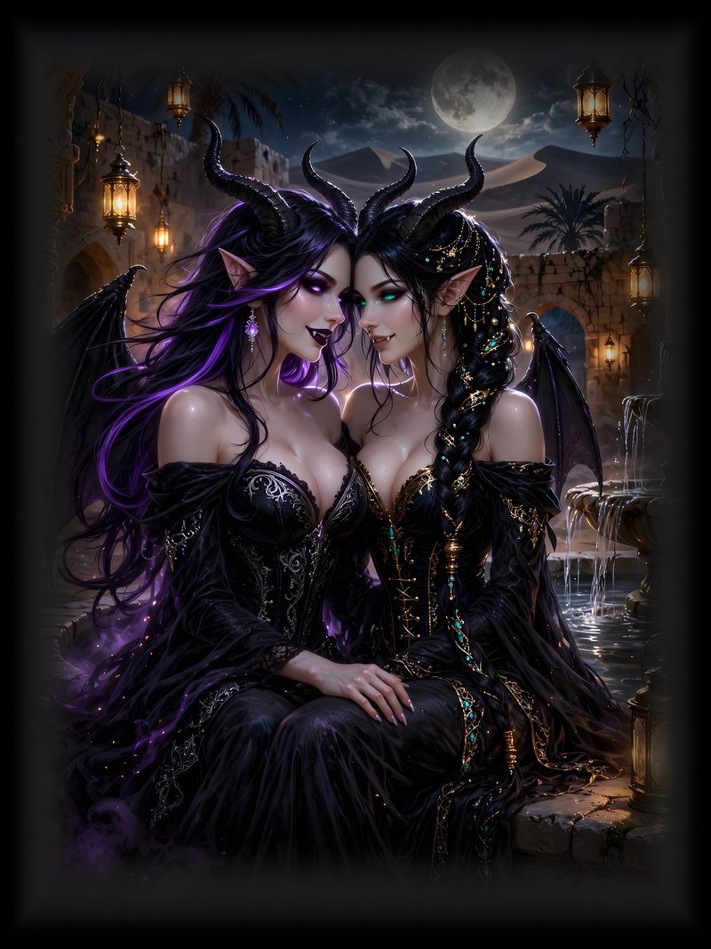The Night the Dream Came to the Inn, Sweet Dreams and The Silk Road, A Meeting, original dark fantasy artwork from The Succubus Saga by Merci Web Design Studio